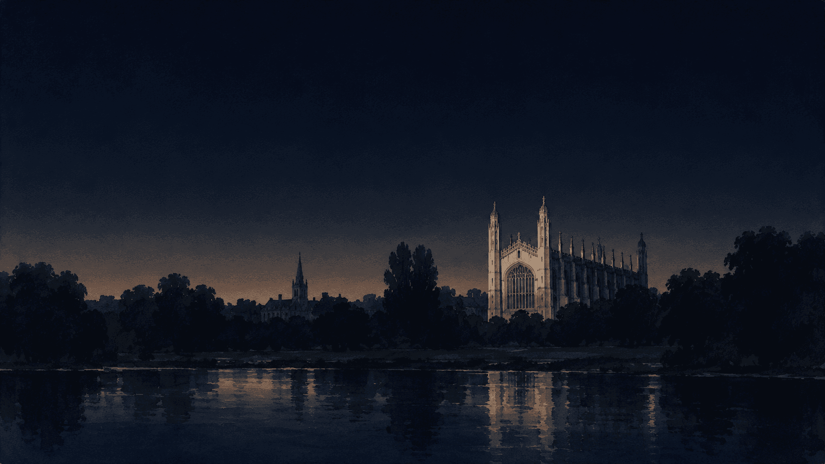 A painting of Cambridge at dusk